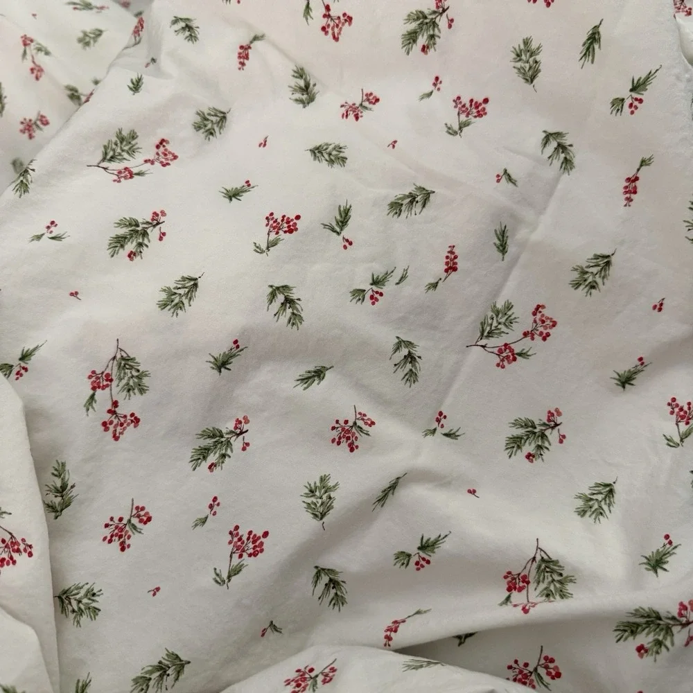 Ralph Lauren Mackenzie Holly Queen Size Flat Bed Sheet Case Berry Red Green Xmas